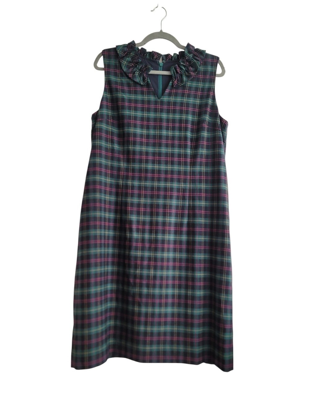 NEW Talbots 14 Wool Blend Plaid Sleeveless‎ Dress Green Red Midi Christmas